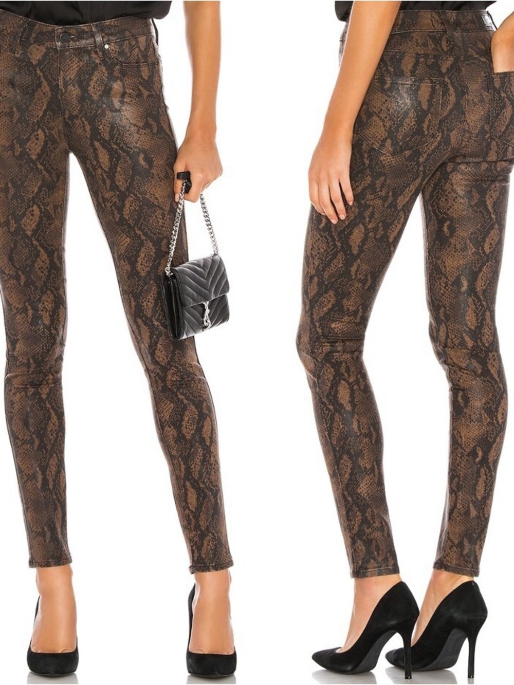 Paige Hoxton Ultra Skinny Coated Brown Snakeskin Jeans Size 29